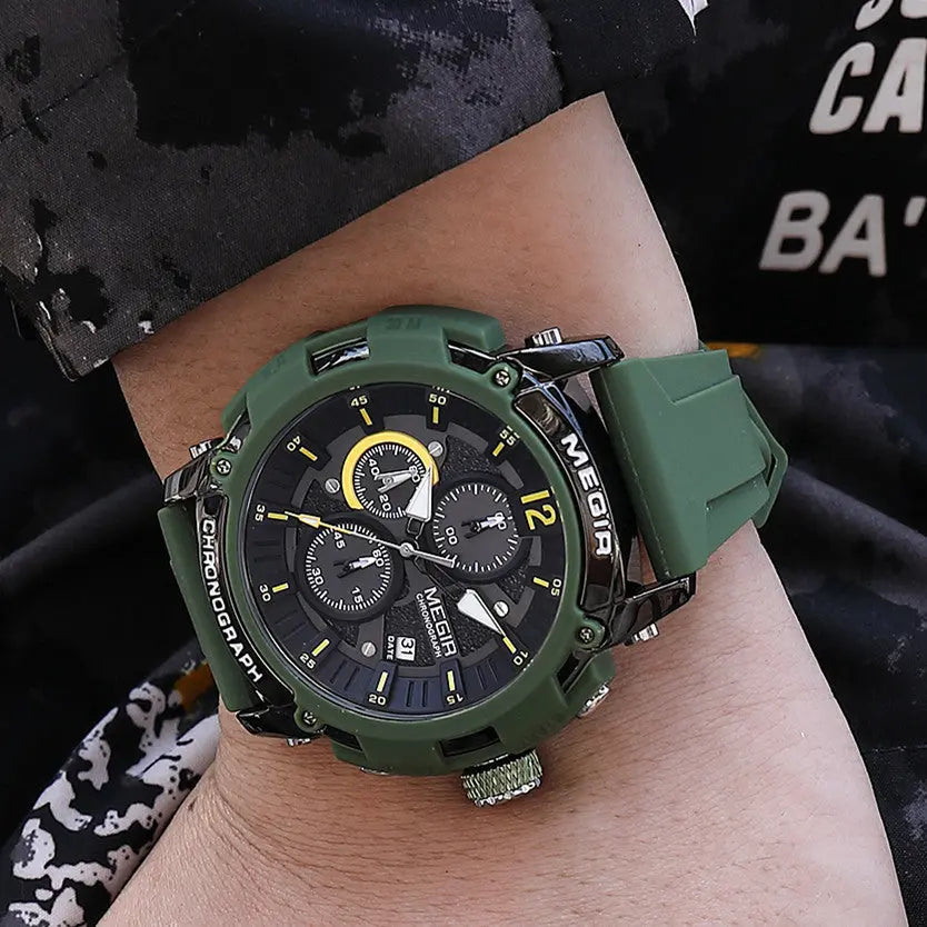 MEGIR Fashion Military Watch for Men Top Luxury Sport Quartz Chronograph Waterproof Male Clock Wristwatch Silicone Reloj Hombre-6