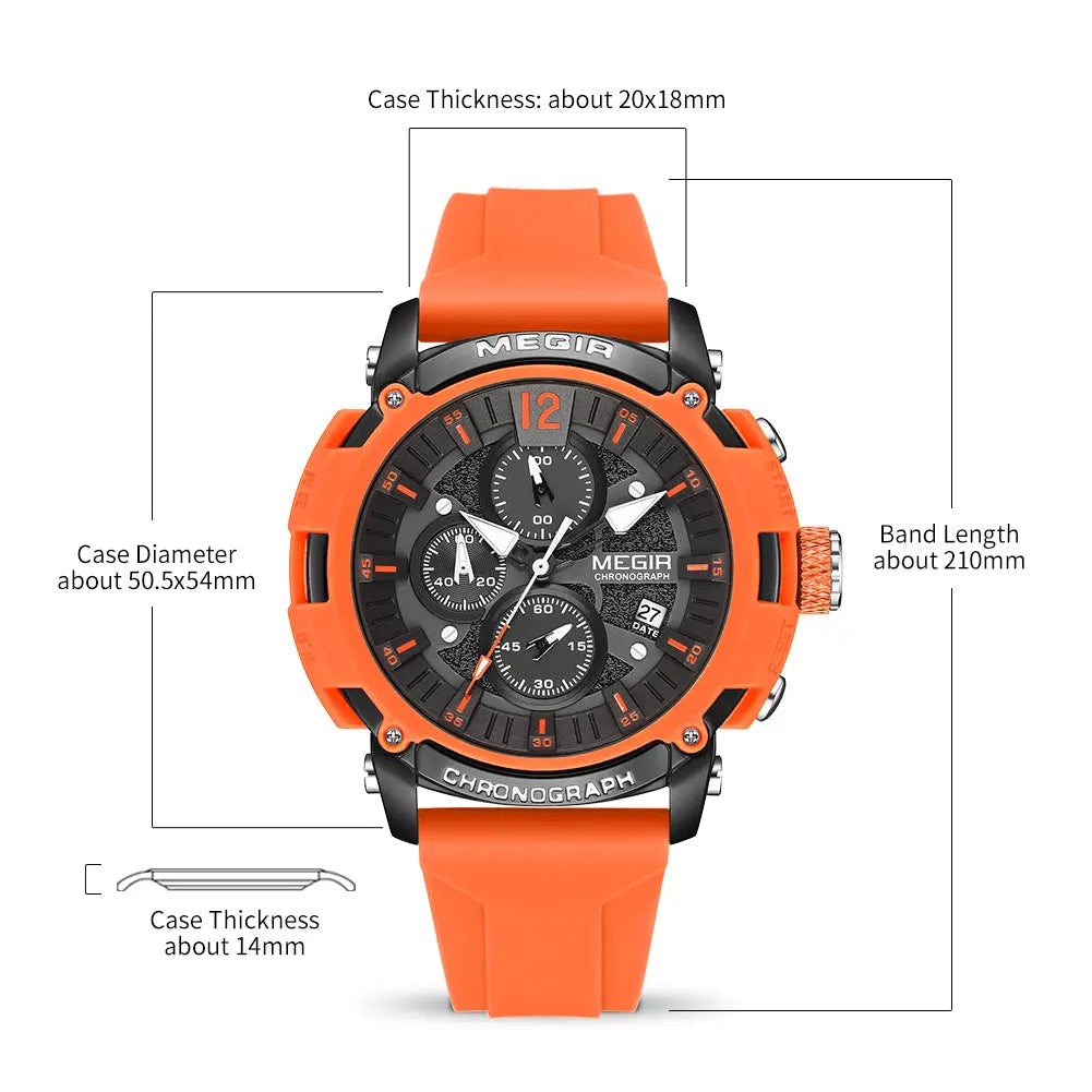 MEGIR Fashion Military Watch for Men Top Luxury Sport Quartz Chronograph Waterproof Male Clock Wristwatch Silicone Reloj Hombre-10