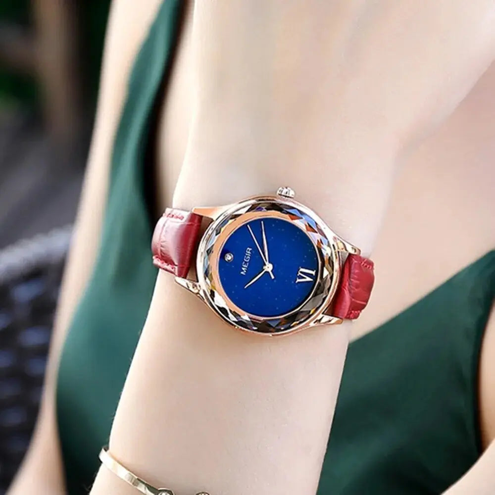 MEGIR Fashion Watch for Women Luxury Leather Casual Simple Quartz Wristwatch Waterproof Ladies Dress Clock Relogio Feminino-3