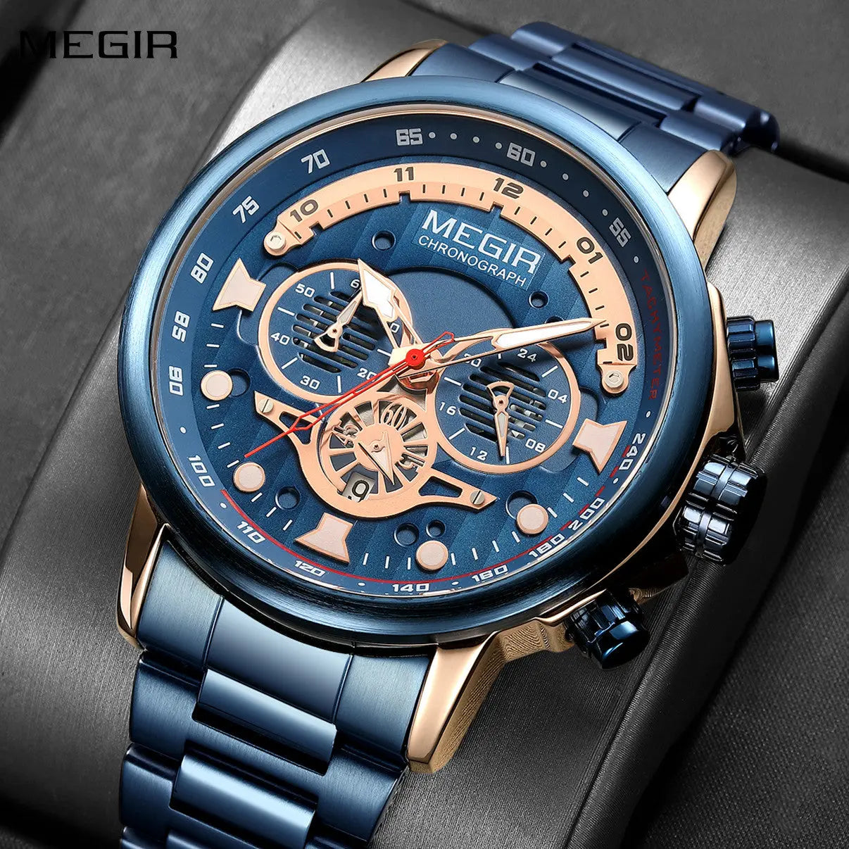 MEGIR Luxury Men Watches Stainless Steel Quartz Wristwatches Fashion Men Business Watch Clock Male Chronograph Relogio Masculino-0