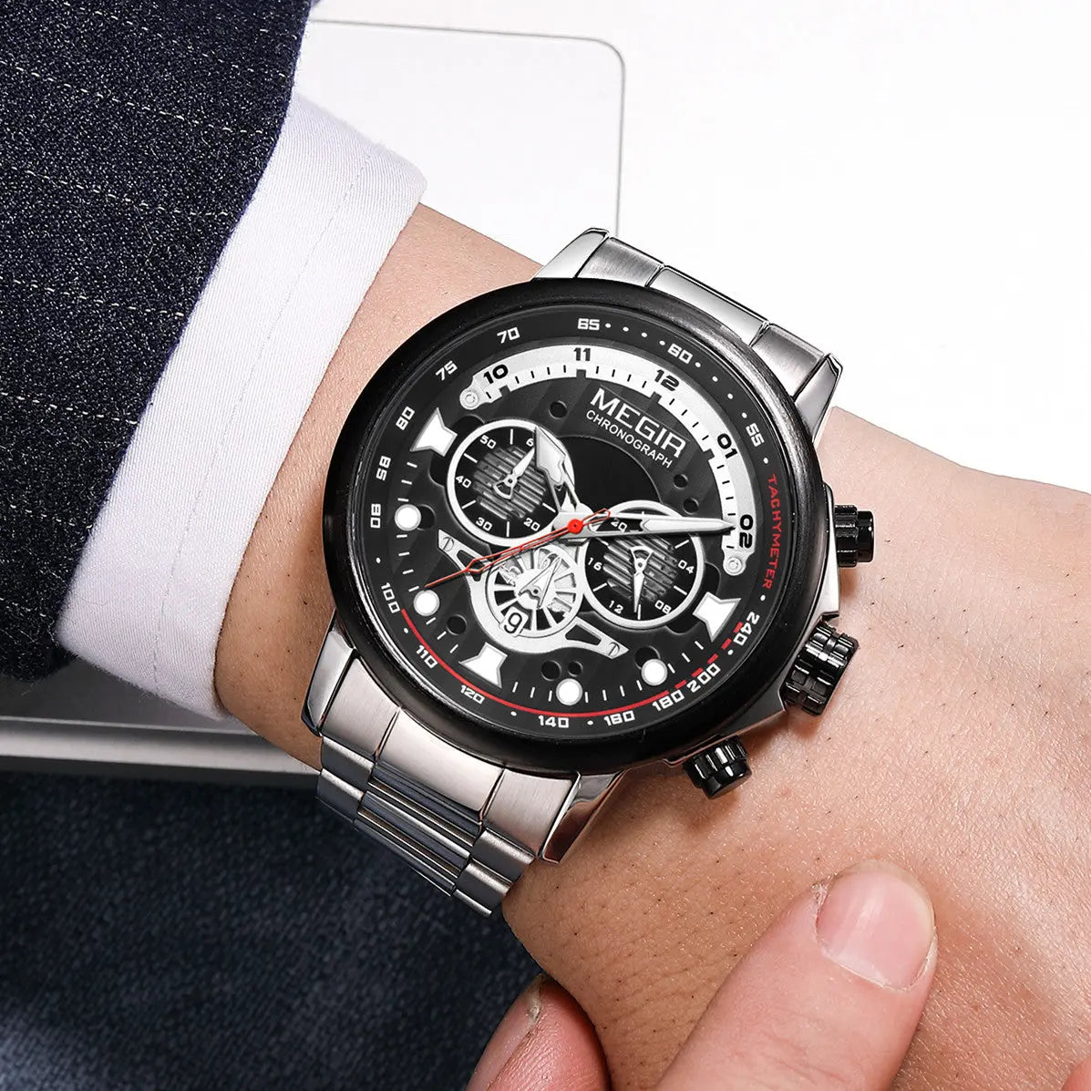 MEGIR Luxury Men Watches Stainless Steel Quartz Wristwatches Fashion Men Business Watch Clock Male Chronograph Relogio Masculino-5