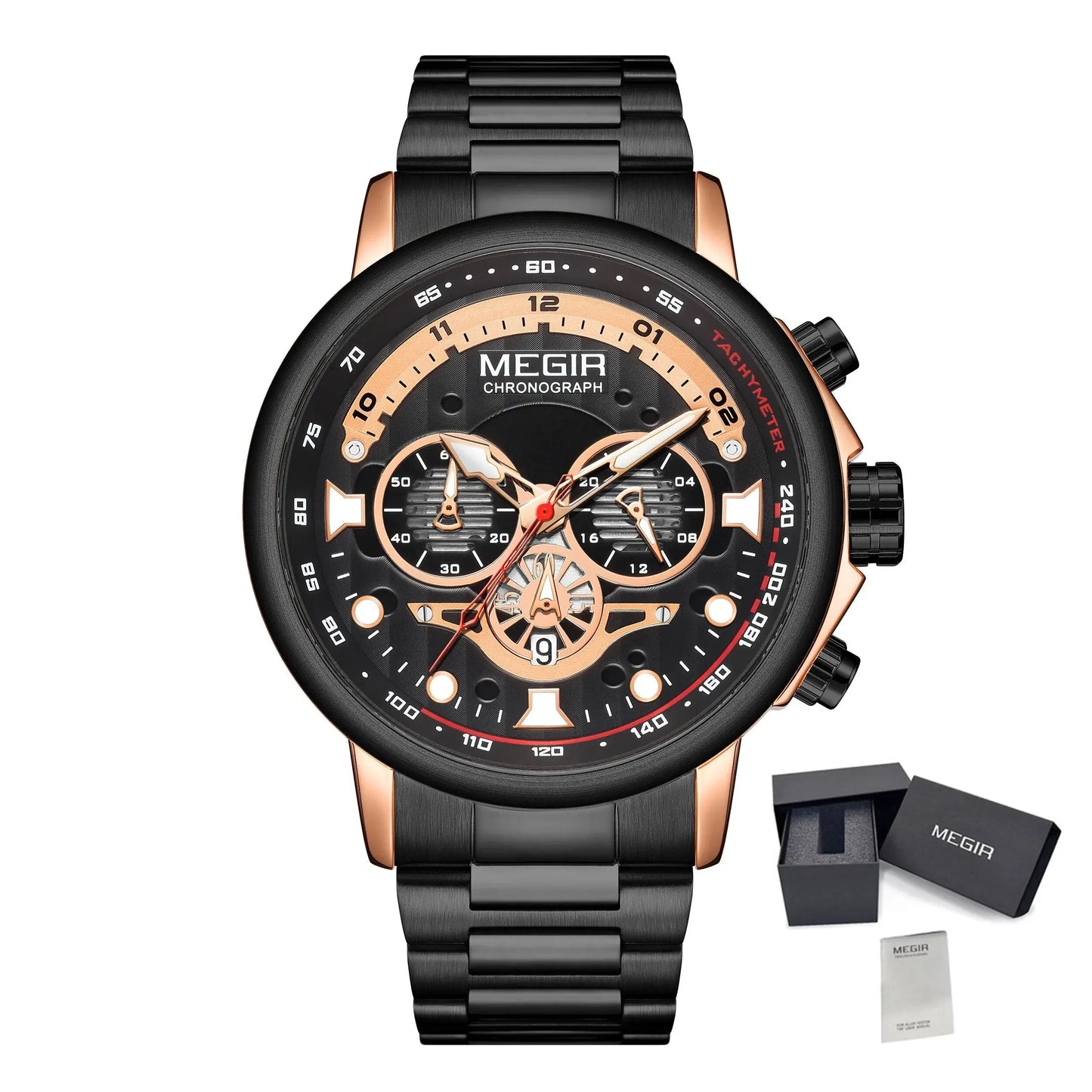 MEGIR Luxury Men Watches Stainless Steel Quartz Wristwatches Fashion Men Business Watch Clock Male Chronograph Relogio Masculino-14