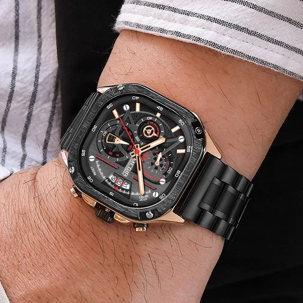 MEGIR Luxury Mens Stainless Steel Watches Fashion Brand Business Quartz Wristwatch Date Luminous Man Chronograph Casual Clock-3