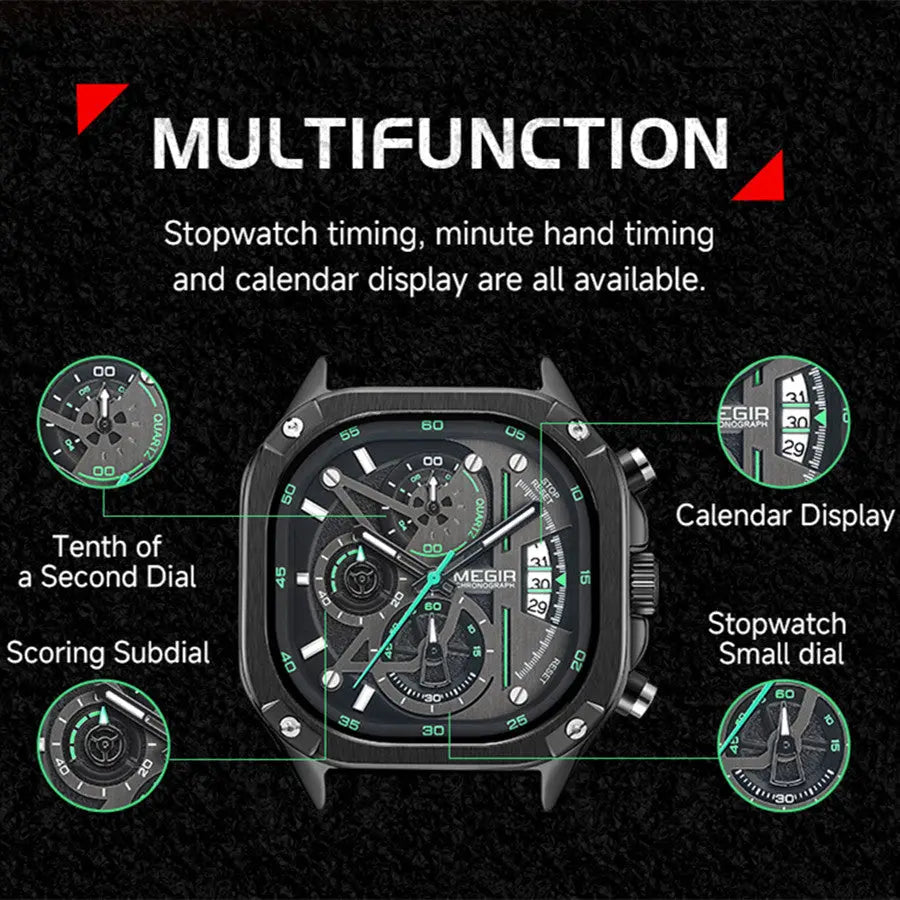 MEGIR Luxury Mens Stainless Steel Watches Fashion Brand Business Quartz Wristwatch Date Luminous Man Chronograph Casual Clock-15