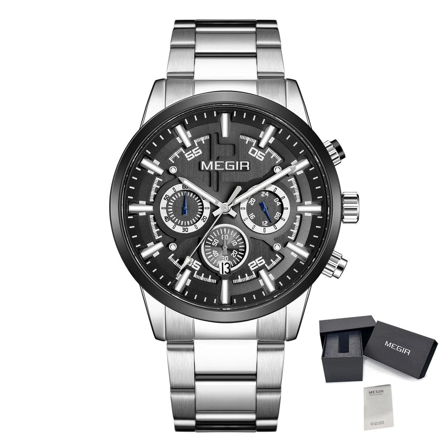 MEGIR Luxury Watch Mens Business Watches Calendar Stainless Steel Quartz Wrist Watch Clock Casual Chronograph Relogio Masculino-13