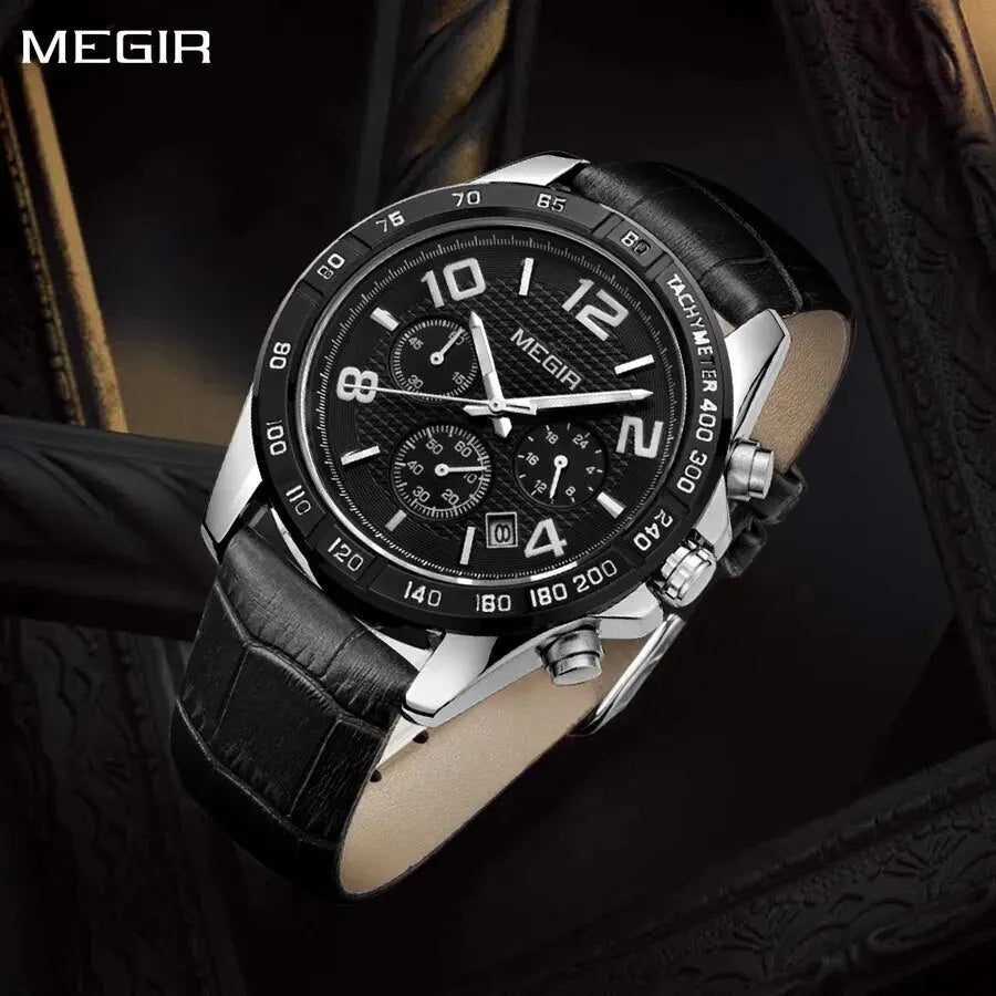 MEGIR Men Watch Top Brand Luxury Quartz Watches Waterproof Calendar Sport Wristwatch Leather Man Clock Chronograph Reloj Hombre-0