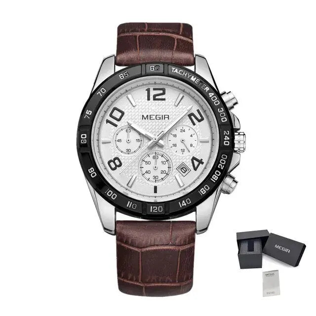 MEGIR Men Watch Top Brand Luxury Quartz Watches Waterproof Calendar Sport Wristwatch Leather Man Clock Chronograph Reloj Hombre-6