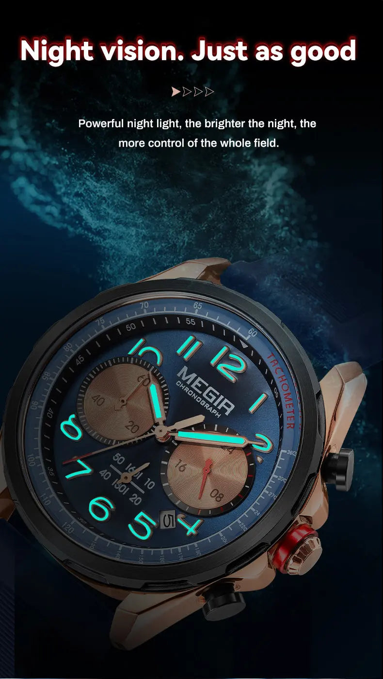 MEGIR New Men Watches Luxury Quartz Wristwatch Gray Waterproof Military Sports Chronograph Silicone Strap Clock Montre Homme-6