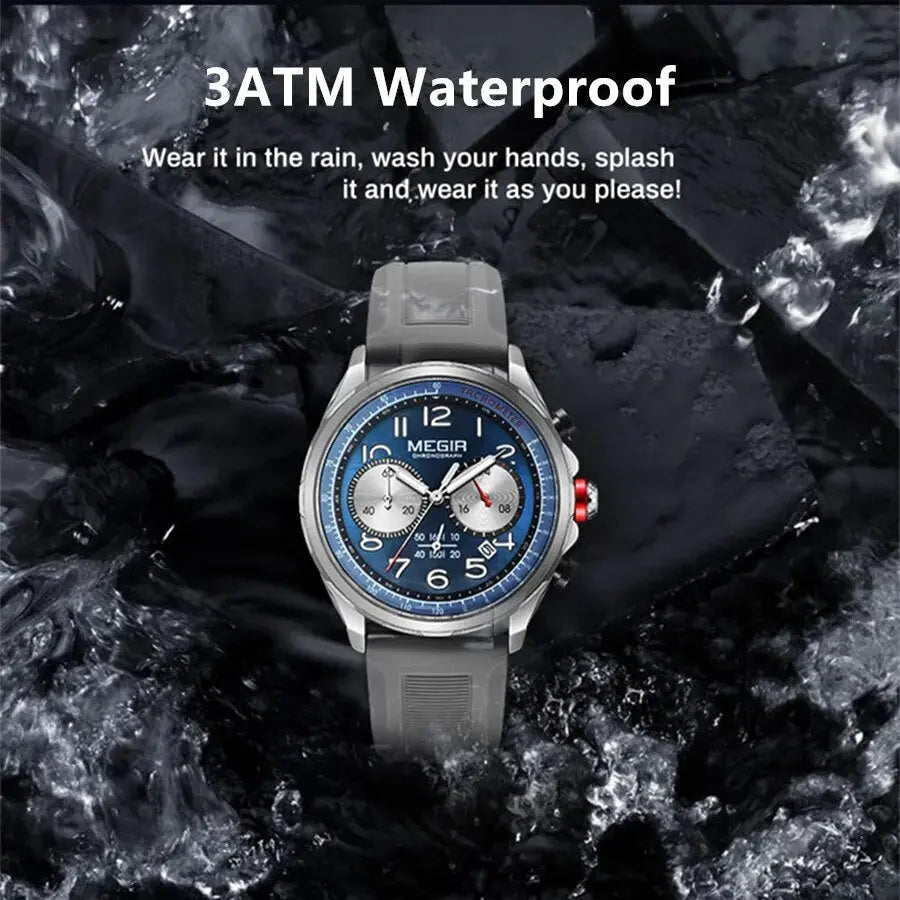 MEGIR New Men Watches Luxury Quartz Wristwatch Gray Waterproof Military Sports Chronograph Silicone Strap Clock Montre Homme-8