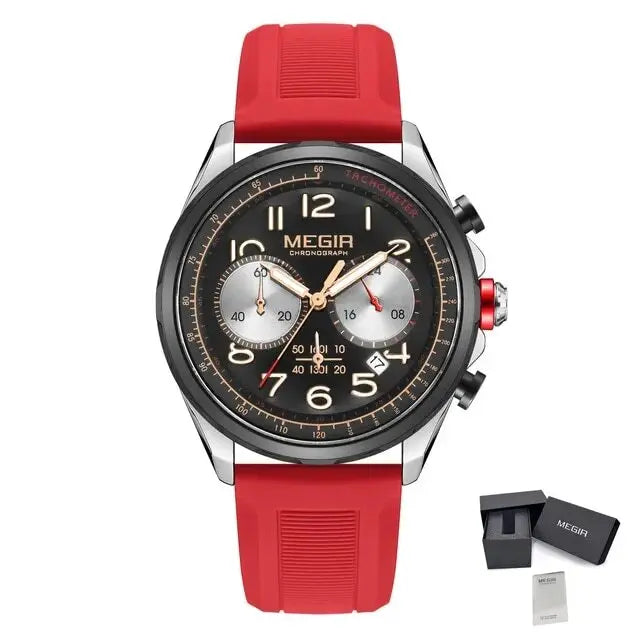 MEGIR New Men Watches Luxury Quartz Wristwatch Gray Waterproof Military Sports Chronograph Silicone Strap Clock Montre Homme-10