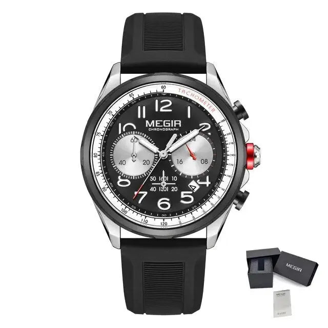 MEGIR New Men Watches Luxury Quartz Wristwatch Gray Waterproof Military Sports Chronograph Silicone Strap Clock Montre Homme-14