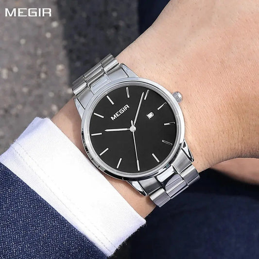 MEGIR Quartz Watch for Men Top Brand Luxury Steel Band Wristwatches Business Casual Date Clock Waterproof Relogio Masculino-0