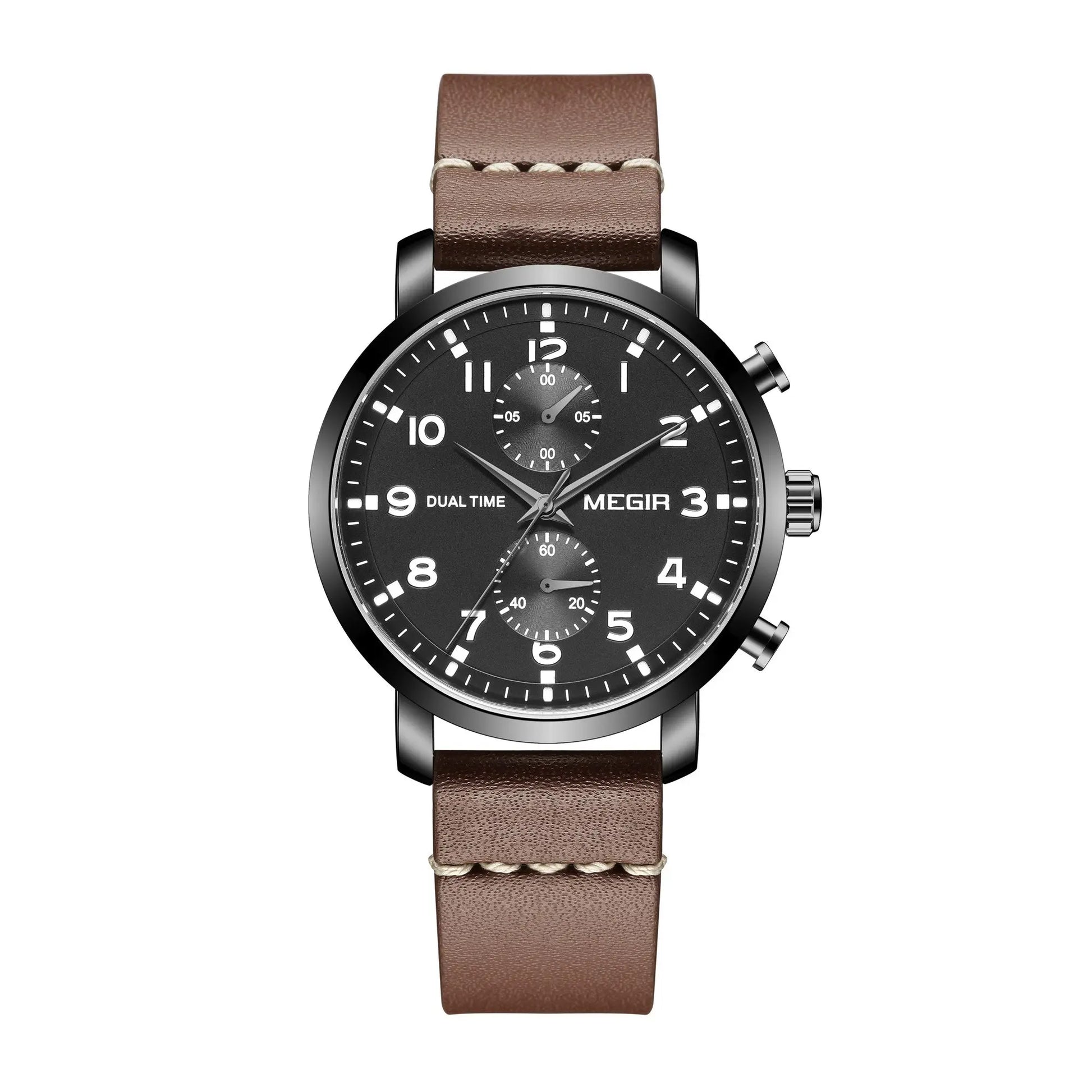 MEGIR Stainless Steel Men's Business Watches Luxury Quartz Sports Casual Watches Leather Wristwatch Male Clock Montre Homme-6