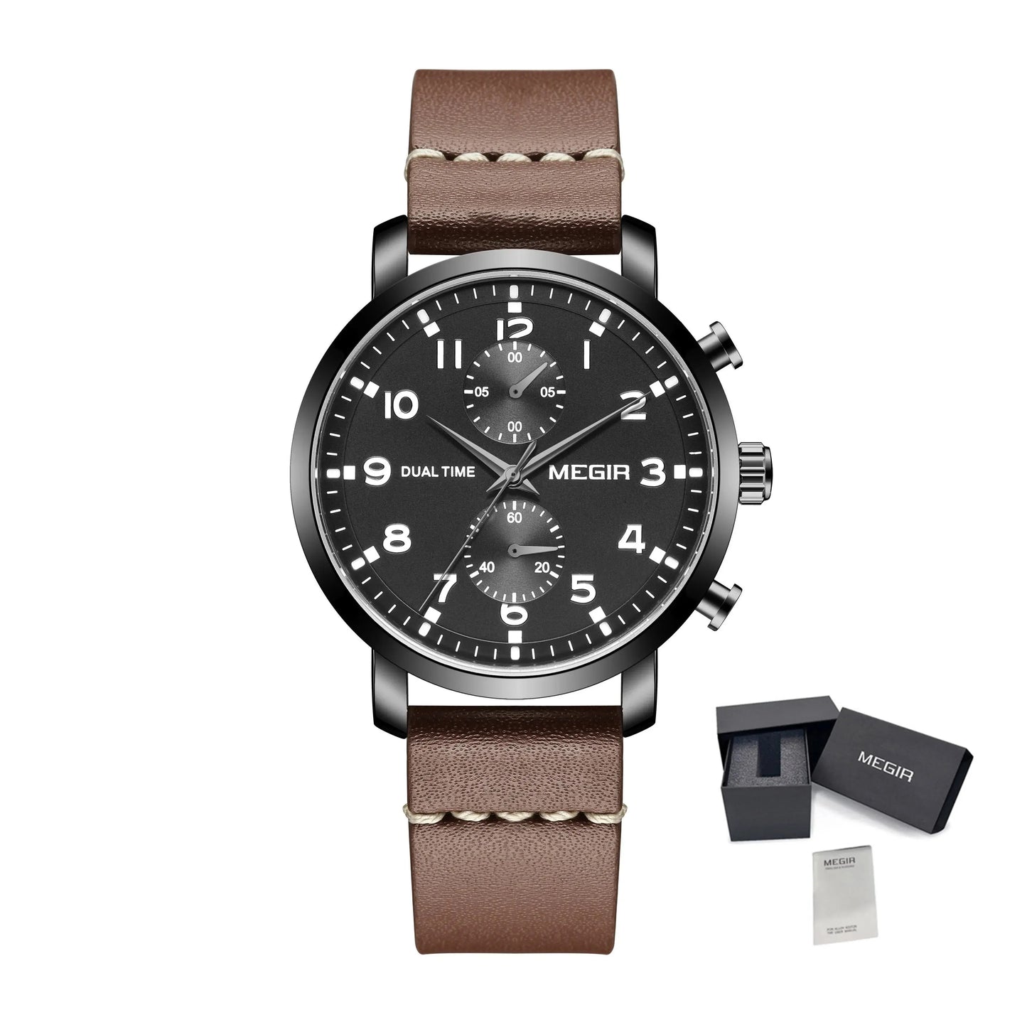 MEGIR Stainless Steel Men's Business Watches Luxury Quartz Sports Casual Watches Leather Wristwatch Male Clock Montre Homme-12