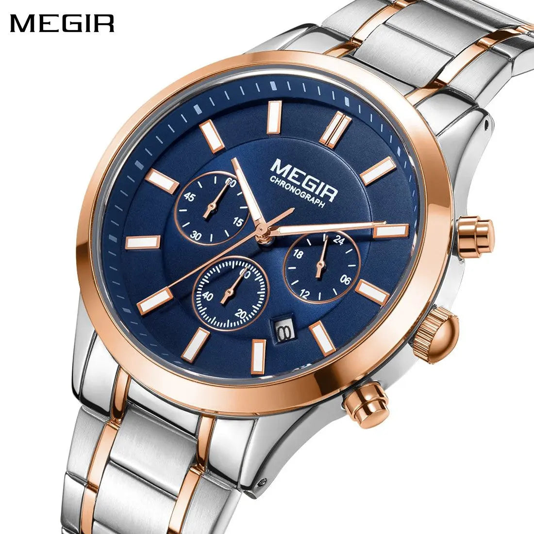 MEGIR Stainless Steel Waterproof Wrist Watches for Men Luminous Chronograph Business Quartz Men's Casual Clock Reloj Hombre-0