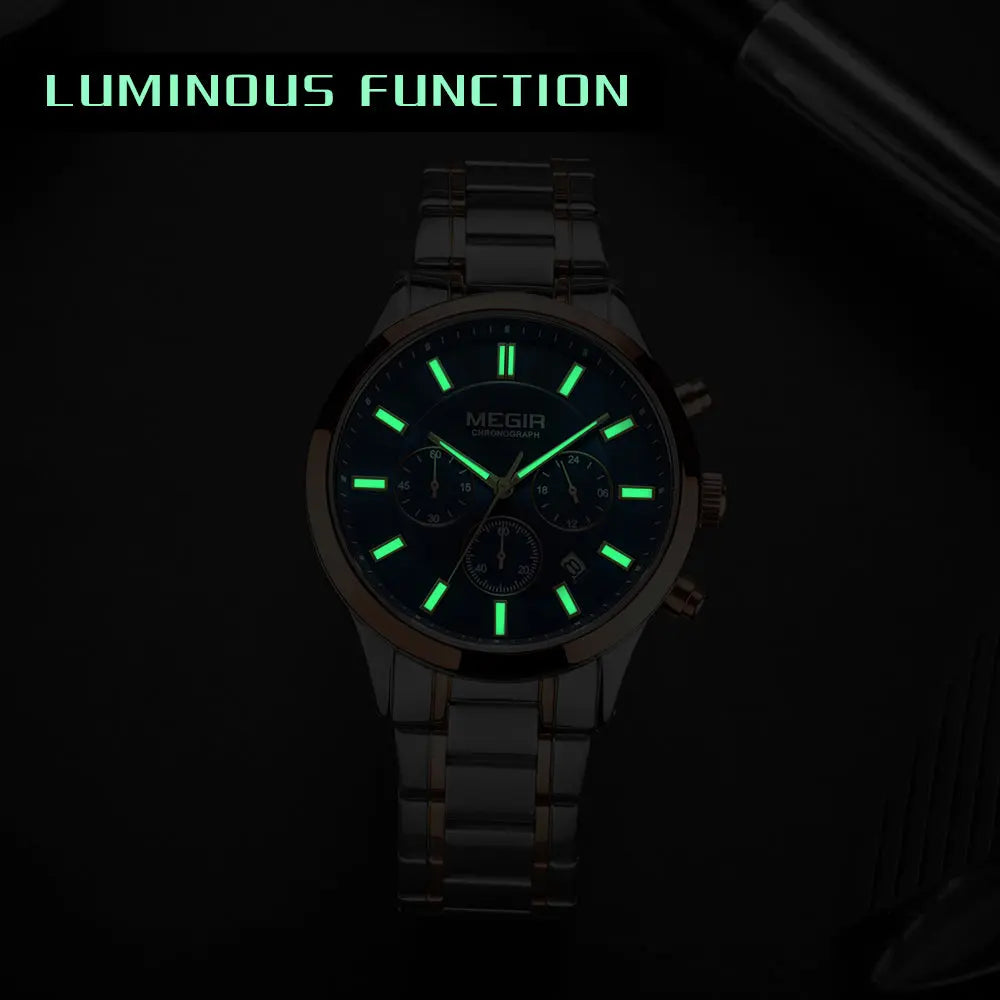 MEGIR Stainless Steel Waterproof Wrist Watches for Men Luminous Chronograph Business Quartz Men's Casual Clock Reloj Hombre-9