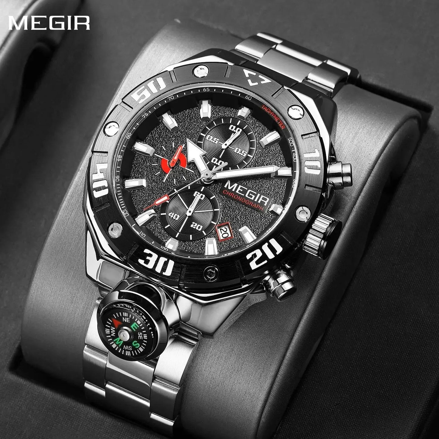 MEGIR Watch Top Brand Luxury Business Quartz Watches Chronograph Stainless Steel Calendar Luminous Clock WristWatch Montre Homme-0