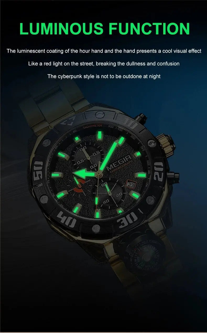 MEGIR Watch Top Brand Luxury Business Quartz Watches Chronograph Stainless Steel Calendar Luminous Clock WristWatch Montre Homme-9