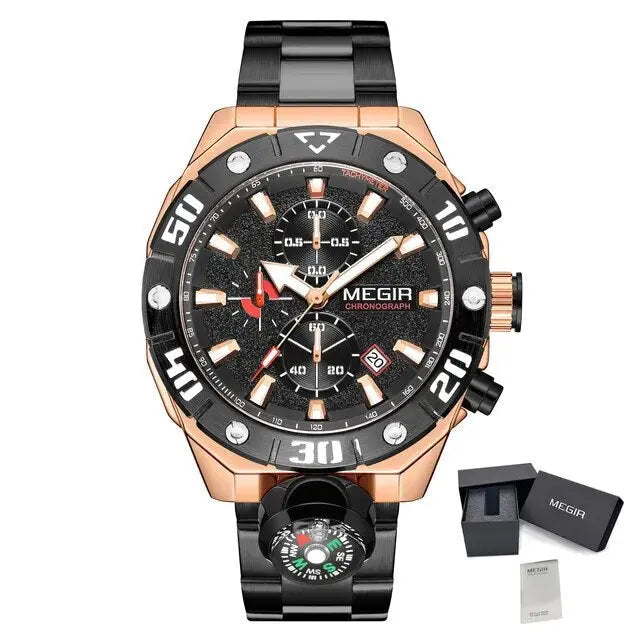 MEGIR Watch Top Brand Luxury Business Quartz Watches Chronograph Stainless Steel Calendar Luminous Clock WristWatch Montre Homme-12