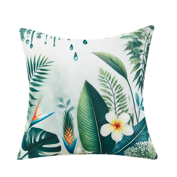 Water & Stain Resistant Floral Outdoor Cushion Cover 45x45cm Garden Décor - Design 4 (Green)-0
