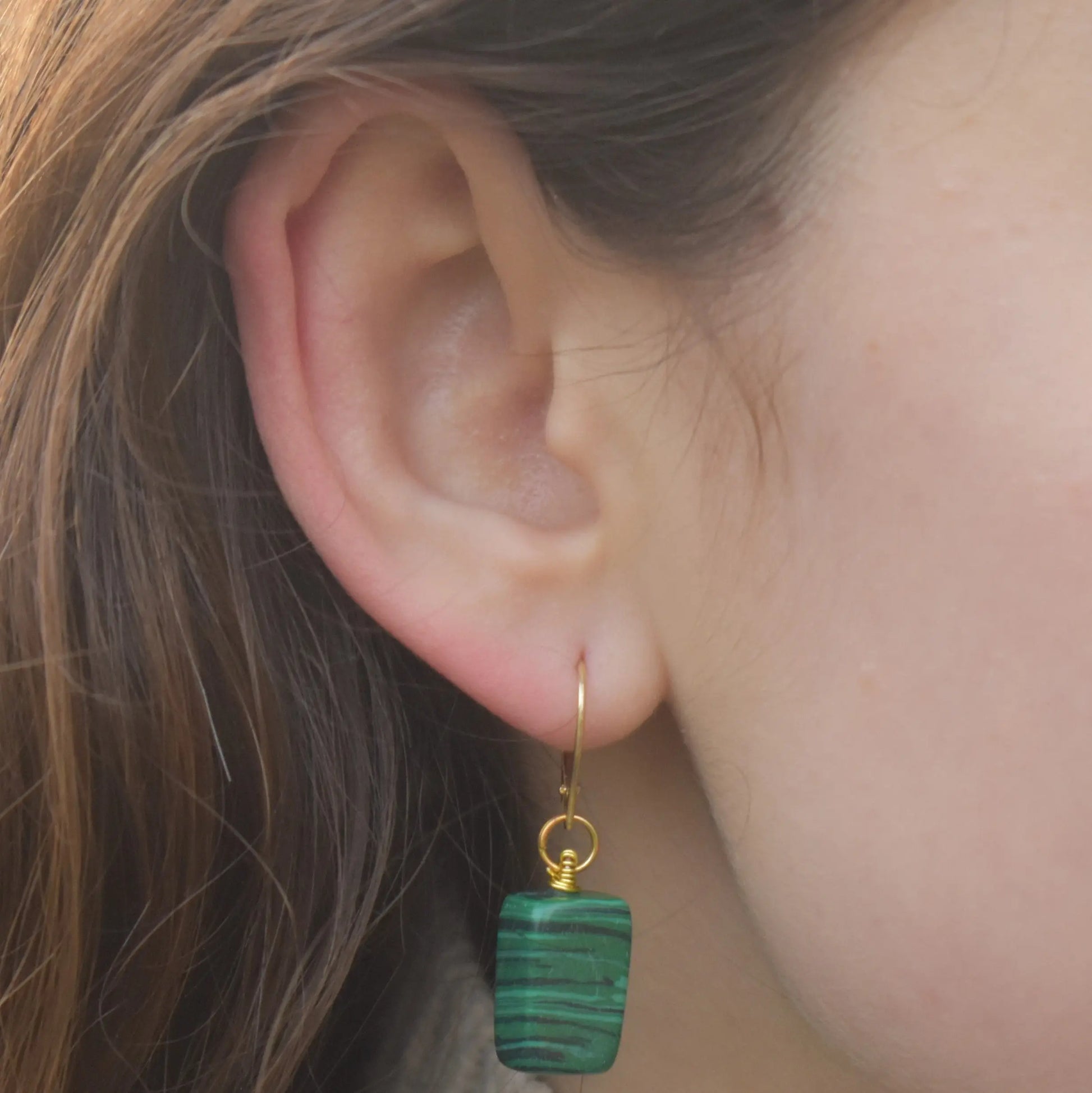 Malachite and Yellow Gold Vermeil Earrings - Memoriex