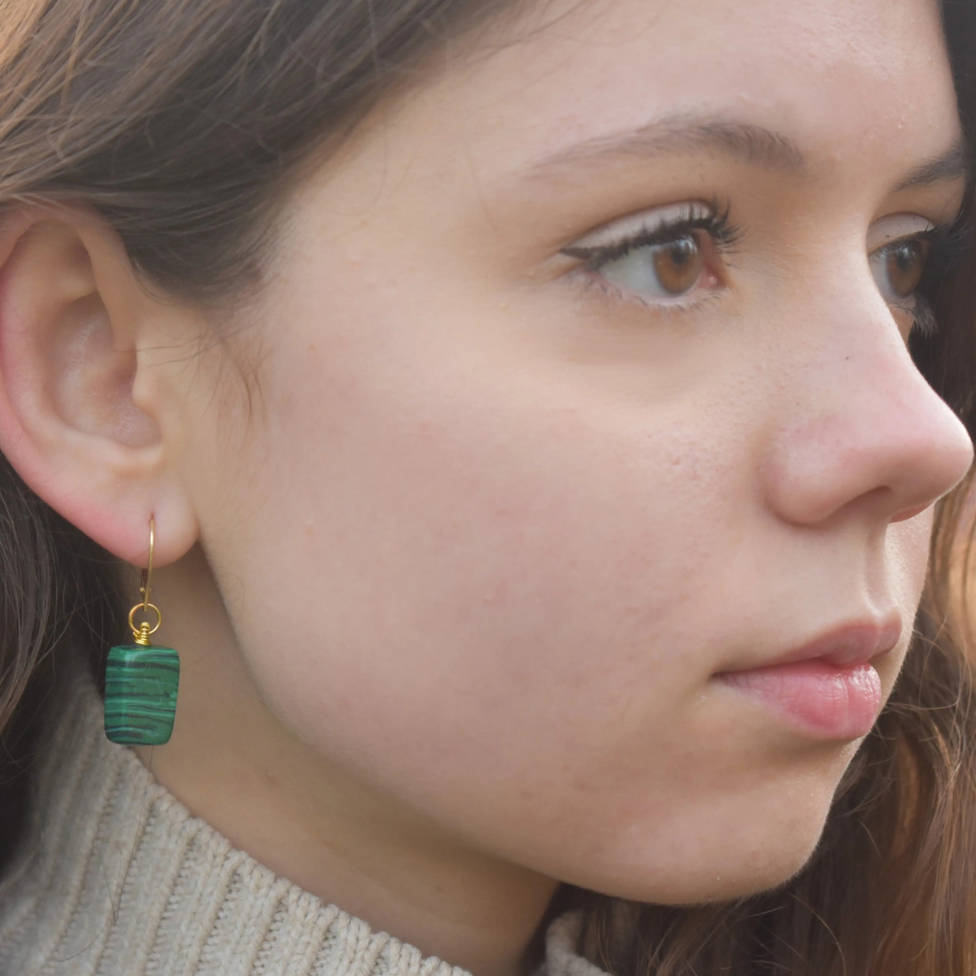 Malachite and Yellow Gold Vermeil Earrings - Memoriex