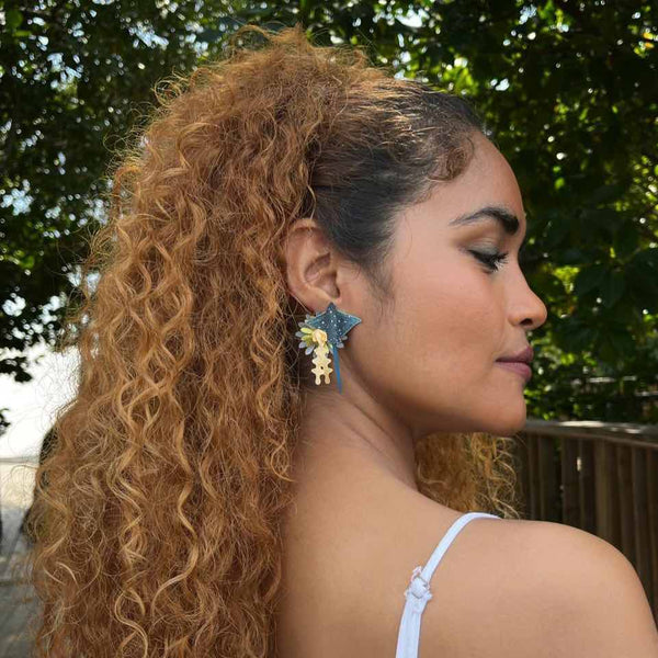 Mantra Ray Statement Earrings – Handcrafted Sustainable Totumo Jewellery-0