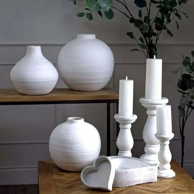 Matt White Ceramic Candle Holder Large-2