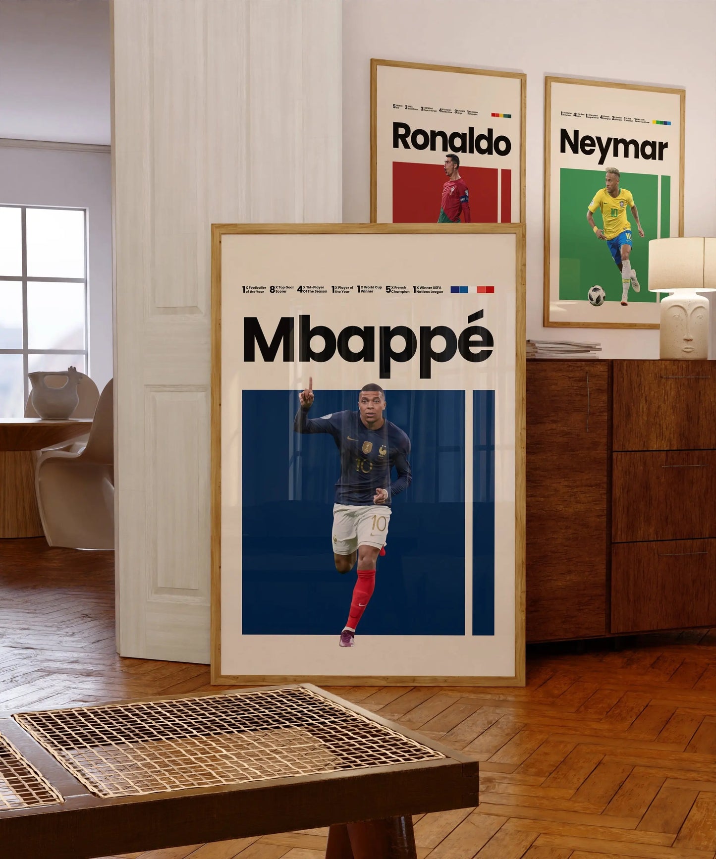 Mbappe Poster Fußball Minimalistisch I Mid Century Modern I Wanddeko I WM Kunst I Frankreich Trikot I Kunstdruck ohne Rahmen-1