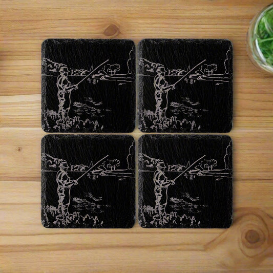 Memoriex Coastal Charm Slate Coasters - Fishing-Themed, Durable, Home Decor