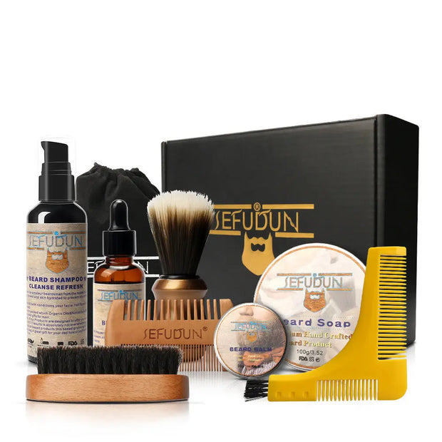 Men Barba Beard Kit Beard Care Set Styling Tool Styling Scissors Beard Oil Comb Moustache Balm Moisturizing Wax - Memoriex 