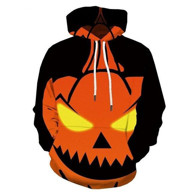 Men Halloween Pumpkin 3D Print Black Hoodie - Memoriex 