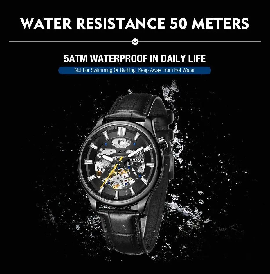 RUIMAS Men Mechanical Wristwatch Fashion Casual Leather Band Watch Luxury Sport Wrist Watch Chronograph Luminous Man Clock 6770-4