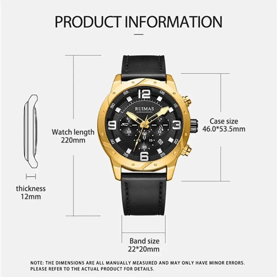 RUIMAS Relogio Masculino Fashion Men Quartz Watch Leather Sport Military Wristwatch Waterproof Clock with Auto Date-3