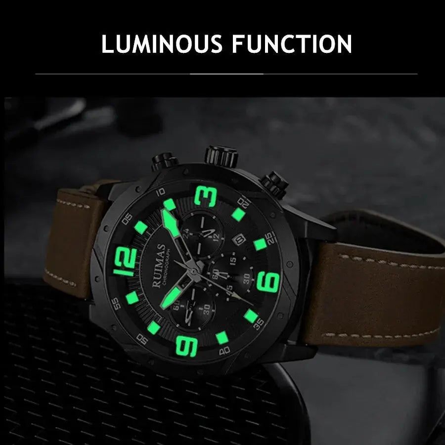 RUIMAS Relogio Masculino Fashion Men Quartz Watch Leather Sport Military Wristwatch Waterproof Clock with Auto Date-4