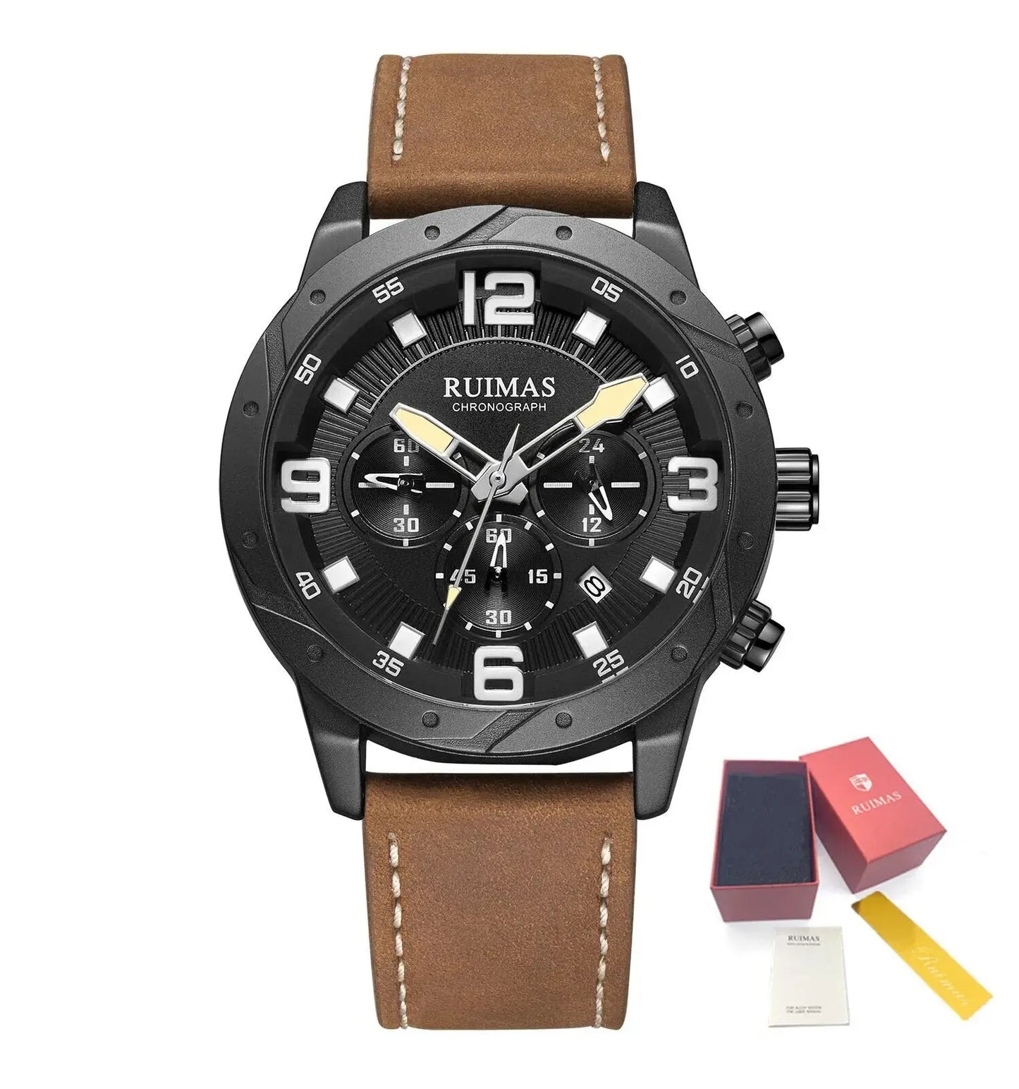 RUIMAS Relogio Masculino Fashion Men Quartz Watch Leather Sport Military Wristwatch Waterproof Clock with Auto Date-6