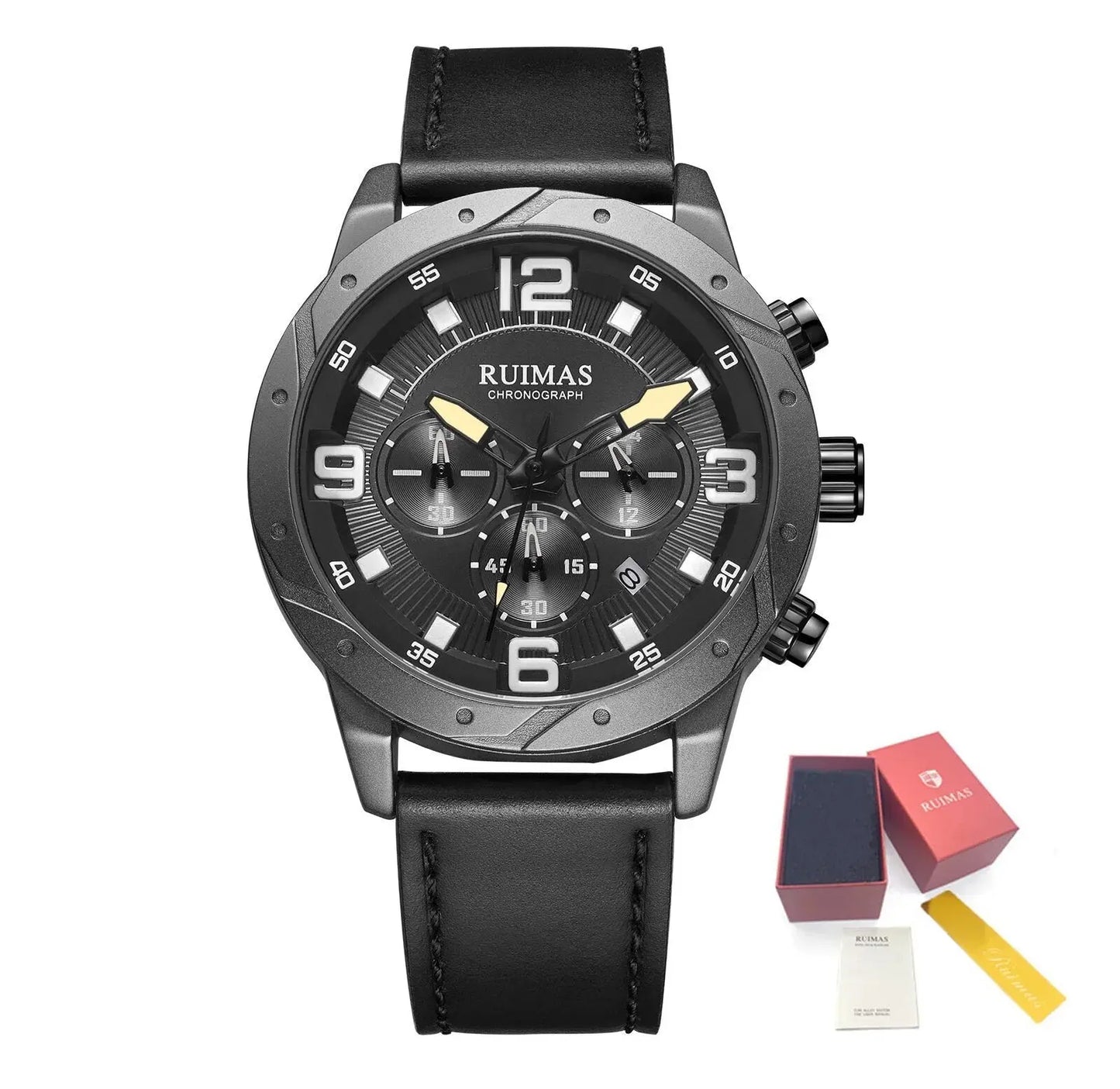 RUIMAS Relogio Masculino Fashion Men Quartz Watch Leather Sport Military Wristwatch Waterproof Clock with Auto Date-9