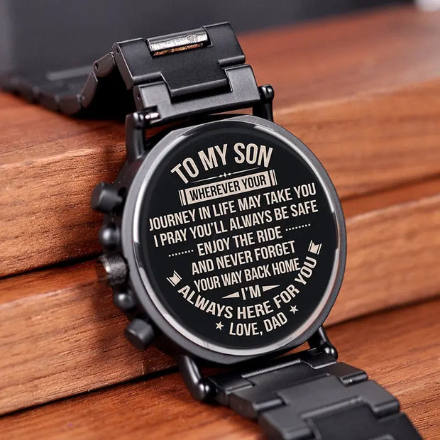 Men Watch Engrave Personal Engraving free Family Birthday Gift for Son Dad Husband Quartz Wristwatches Male Wristwatch Logo - Memoriex 