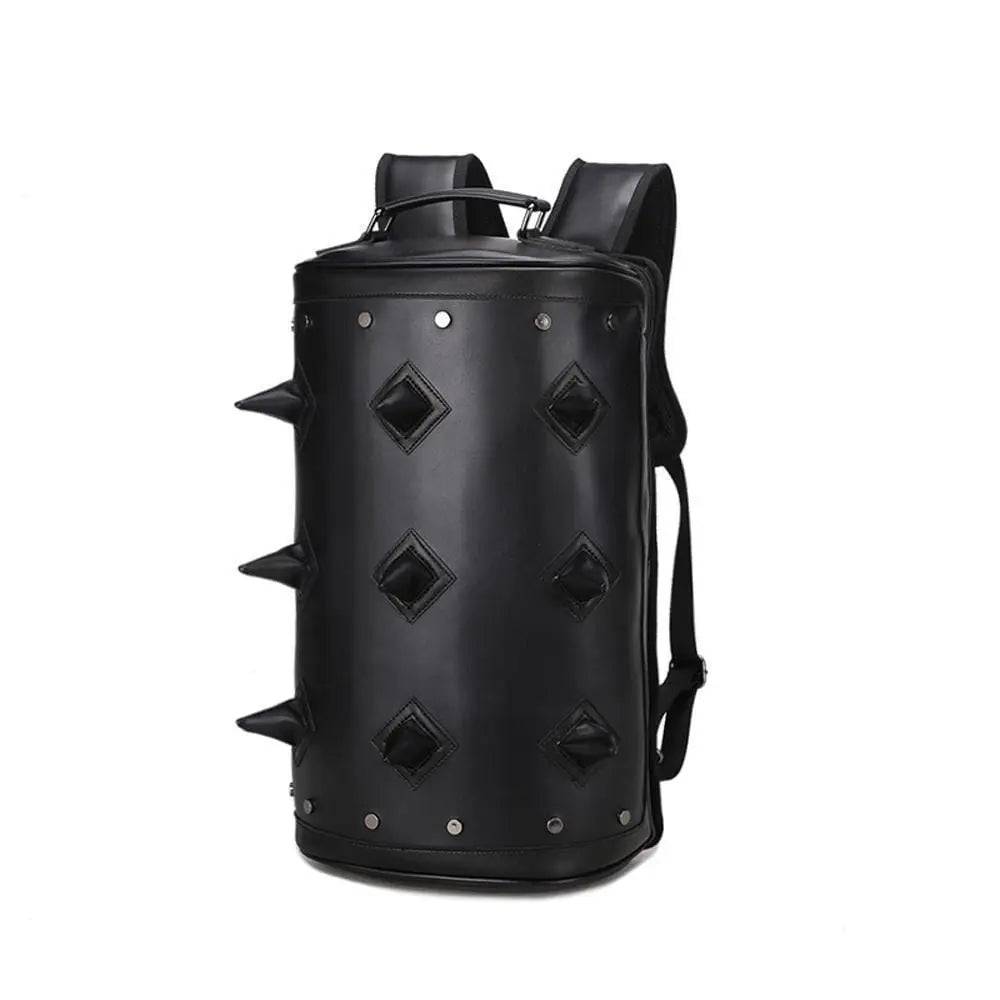 Men's PU Backpack Cylinder Fashion Travel Bag Casual Sports Hedgehog Spike Punk Backpack Bag Computer Bag-2