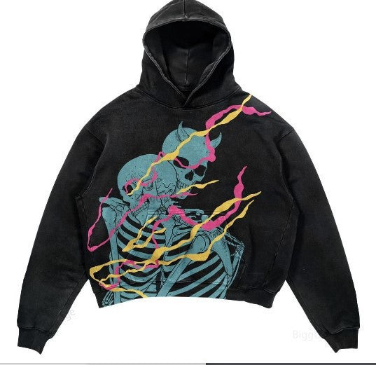 Men's And Women's Fashion Punk Design Fleece Printed Hoodie - Memoriex 