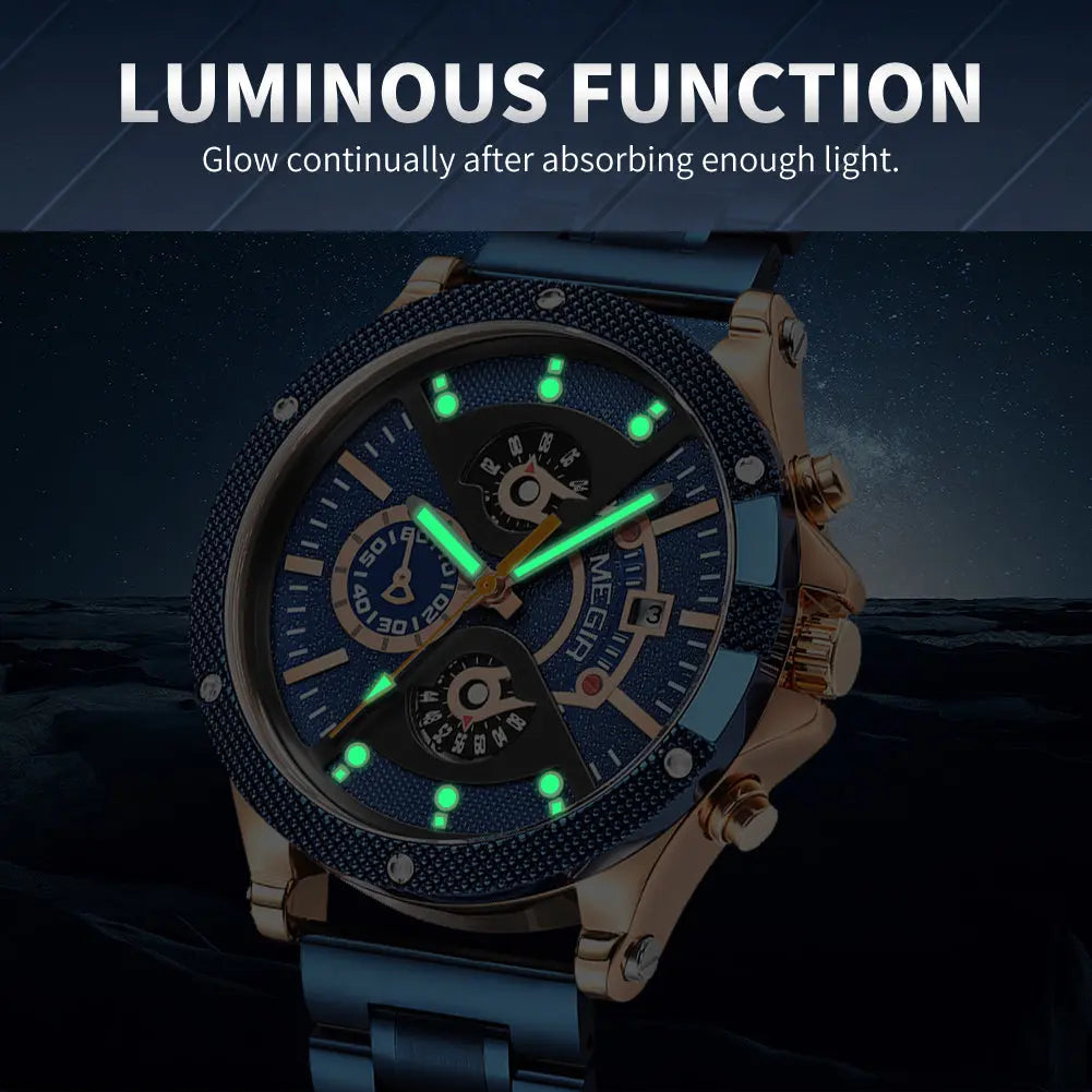 MEGIR Men's Business Watch Top Brand Luxury Quartz Wristwatch Fashion Waterproof Man Military Clock Calendar Reloj Hombre 2216-6