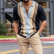 Men's New Striped Casual Short Sleeved Knitting Cardigan T-Shirt Men'S Polo Shirt Shirt - Memoriex 