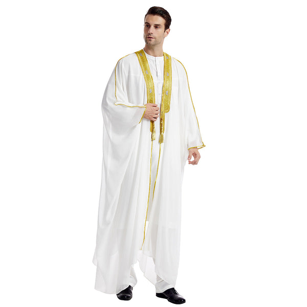 Men's Robe Arabic Embroidered Long Sleeve Tassel Golden Balls Chiffon Shawl - Memoriex 