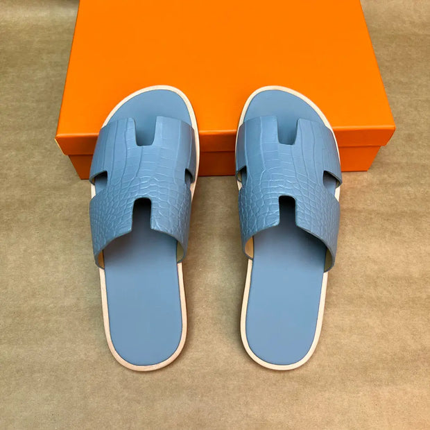 Men's Slippers , Crocodile Skin Leather Slippers-2