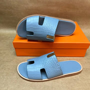Men's Slippers , Crocodile Skin Leather Slippers-3