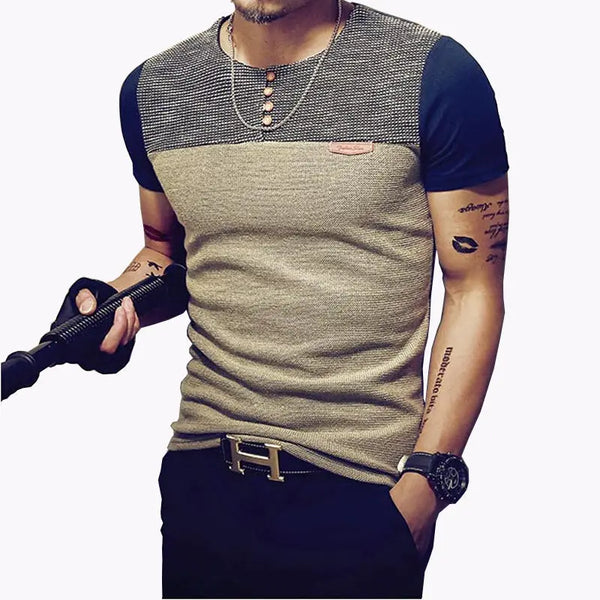 Men's T Shirt Casual Patchwork Short Sleeve Men T-Shirt Mens Clothing Casual Slim Fit Hip-Hop Top Tees 5XL - Memoriex 