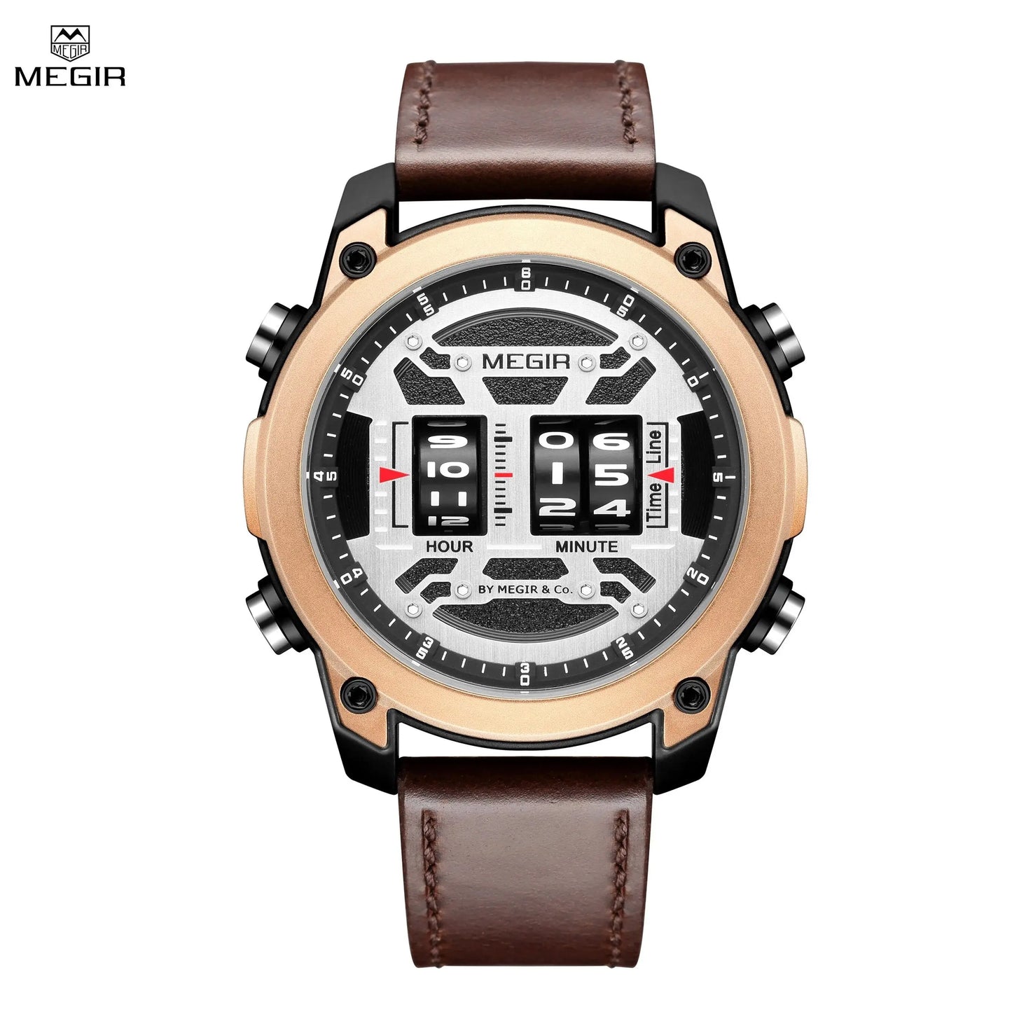 MEGIR Men's Watch Roller Business Casual Wristwatch Leather Fashion Sports Quartz Watch Chronograph Waterproof Male Clock 2142-1