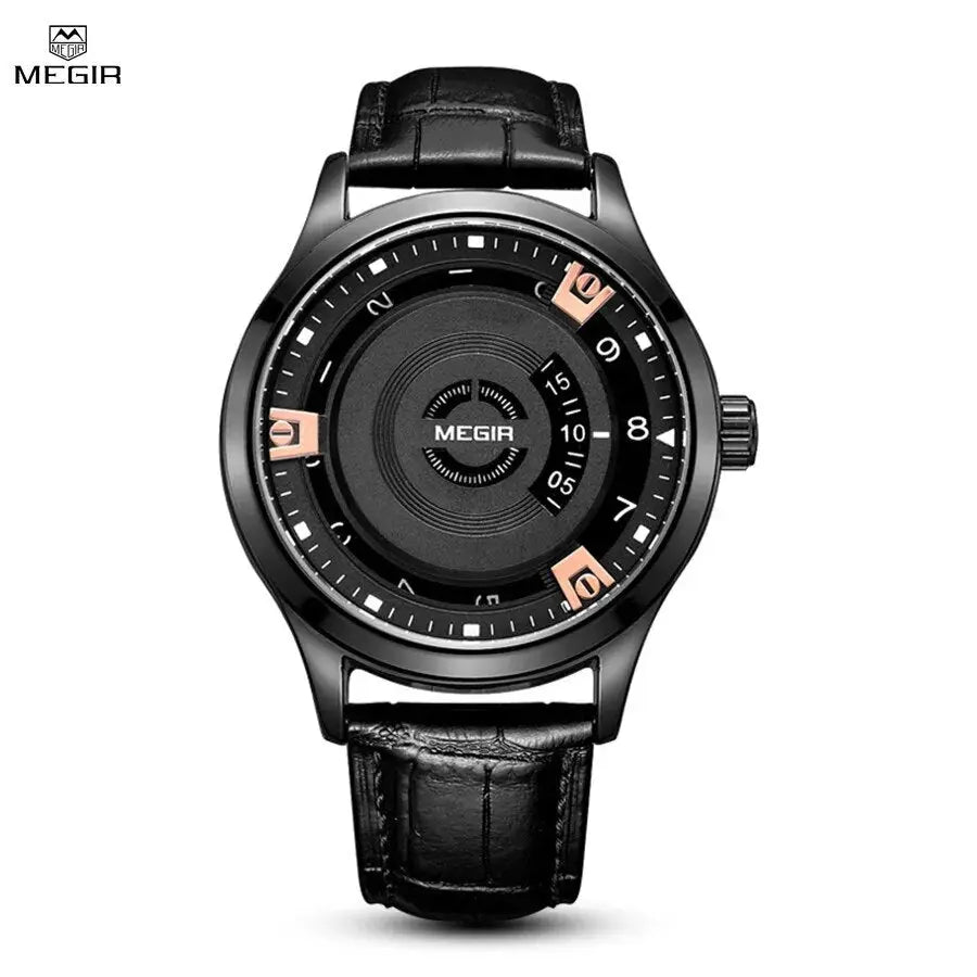 MEGIR Mens Watches Top Brand Luxury Leather Sport Military Watches Male Clock Waterproof Fashion Casual Quartz Wristwatch 1067-1