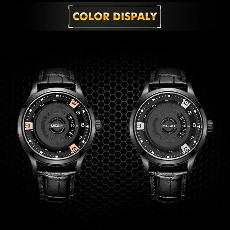 MEGIR Mens Watches Top Brand Luxury Leather Sport Military Watches Male Clock Waterproof Fashion Casual Quartz Wristwatch 1067-3