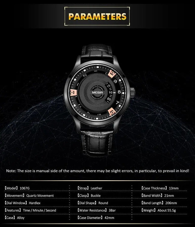 MEGIR Mens Watches Top Brand Luxury Leather Sport Military Watches Male Clock Waterproof Fashion Casual Quartz Wristwatch 1067-4